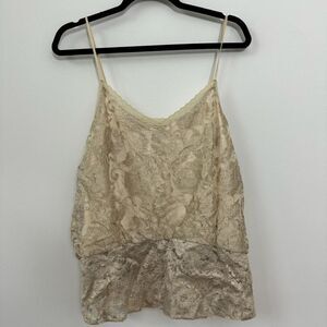 Banana Women's Republic Laced Floral Mesh Spaghetti Cream Cami Top Size L